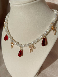 Dark Red Bow Necklace