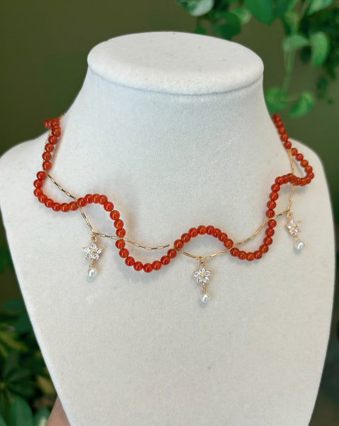 Red Wavy Flower Necklace