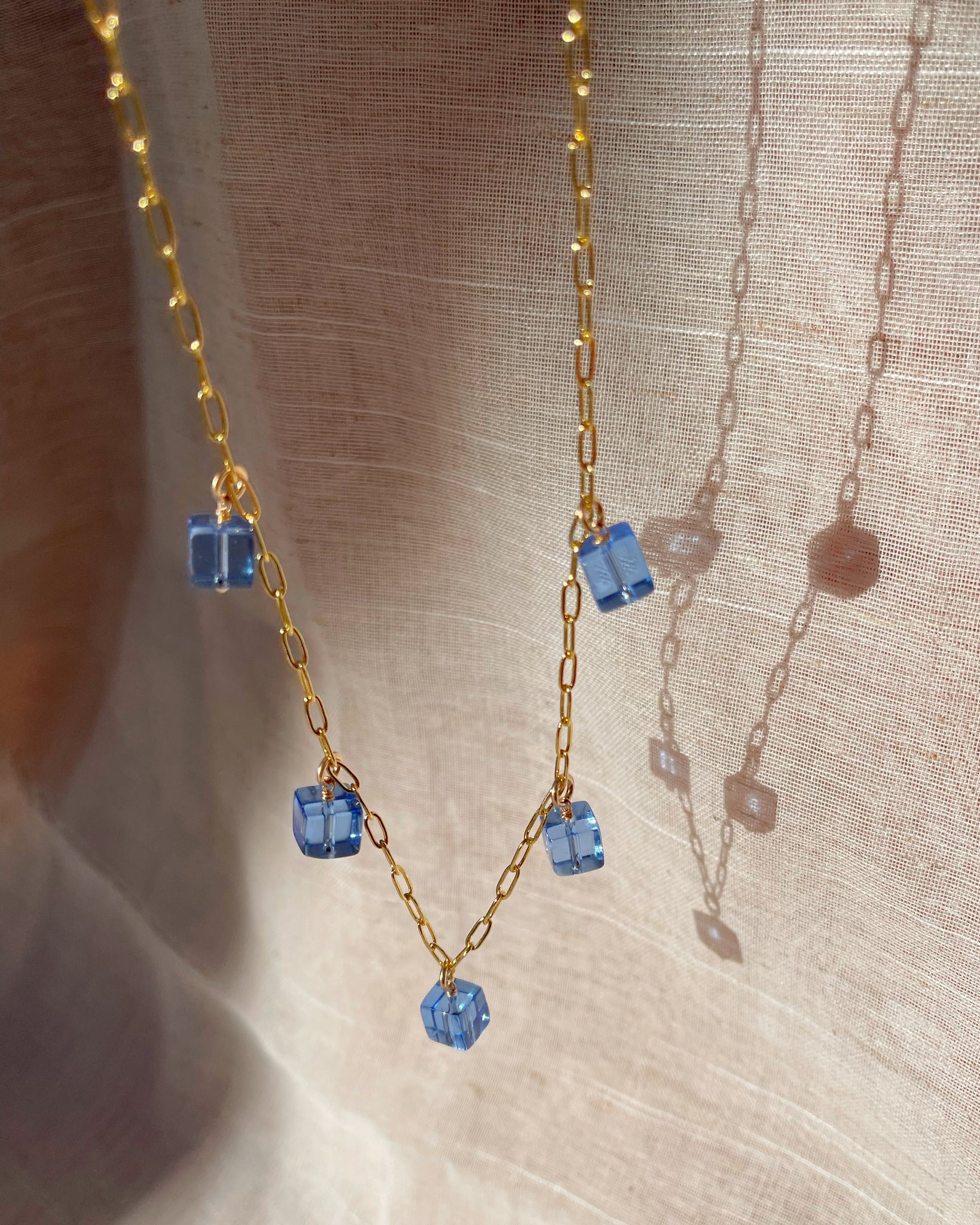 Sapphire Glass Cube Necklace